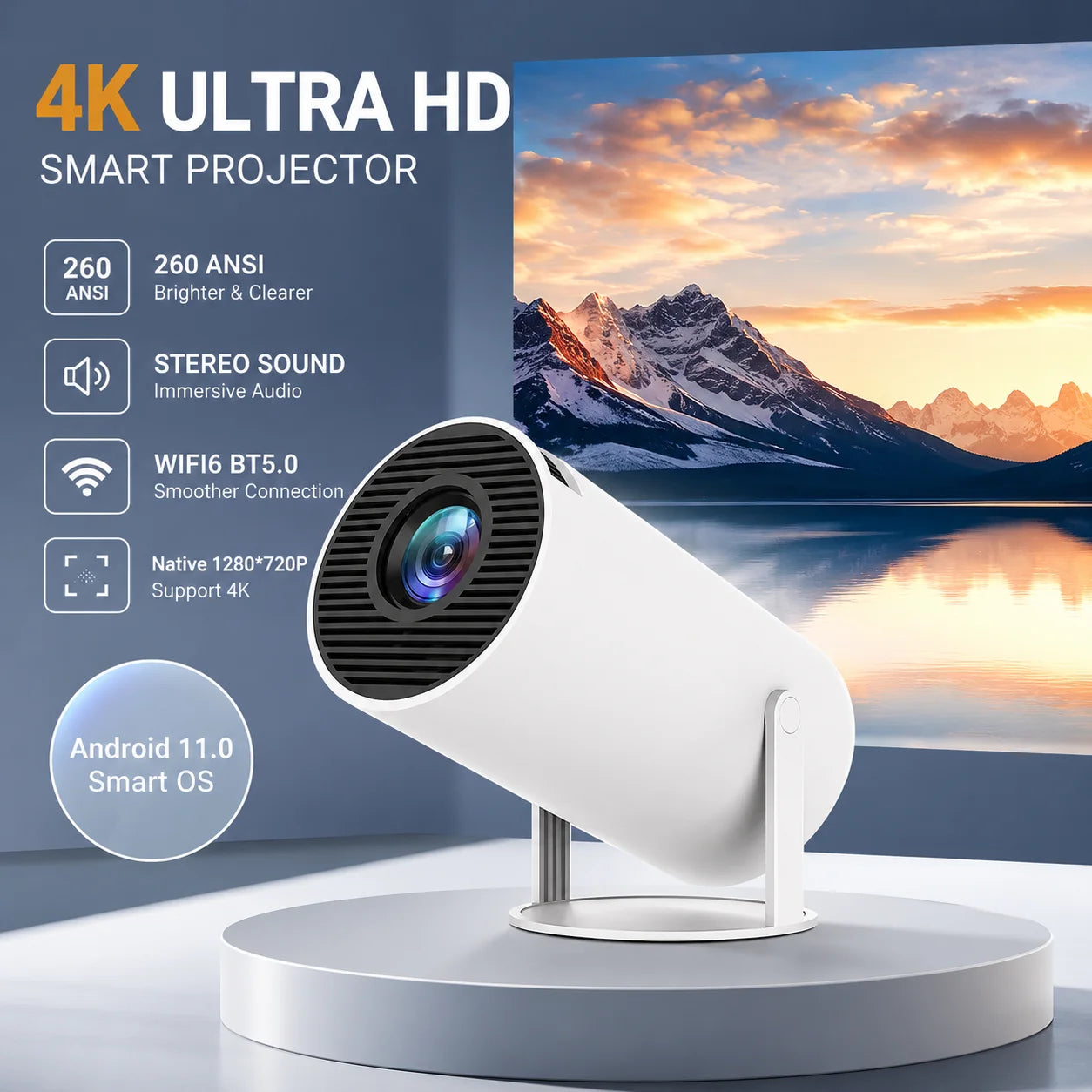 2026 New HY300 Projector 4K Android 11 Wifi6 290ANSI Allwinner H713 BT5.0 1080P 1280*720P Cinema Outdoor Portable Projetors ﻿